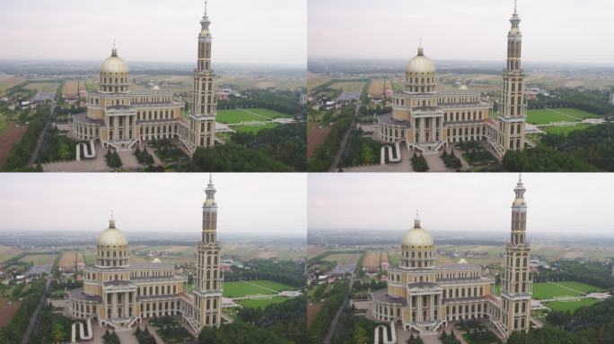 从无人机上看到波兰利钦圣母大教堂。夏季白天视图