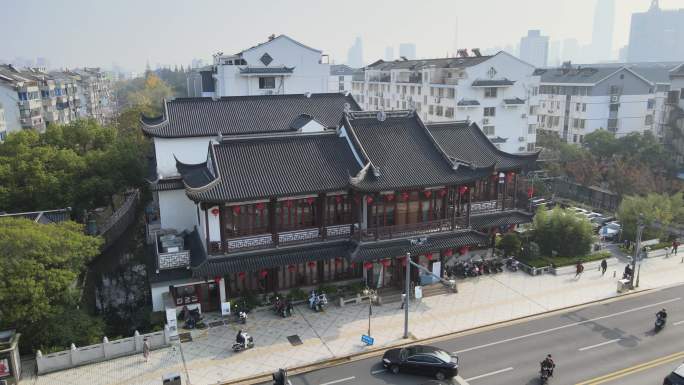 航拍 昆山 奥灶面 店铺 古风 建筑