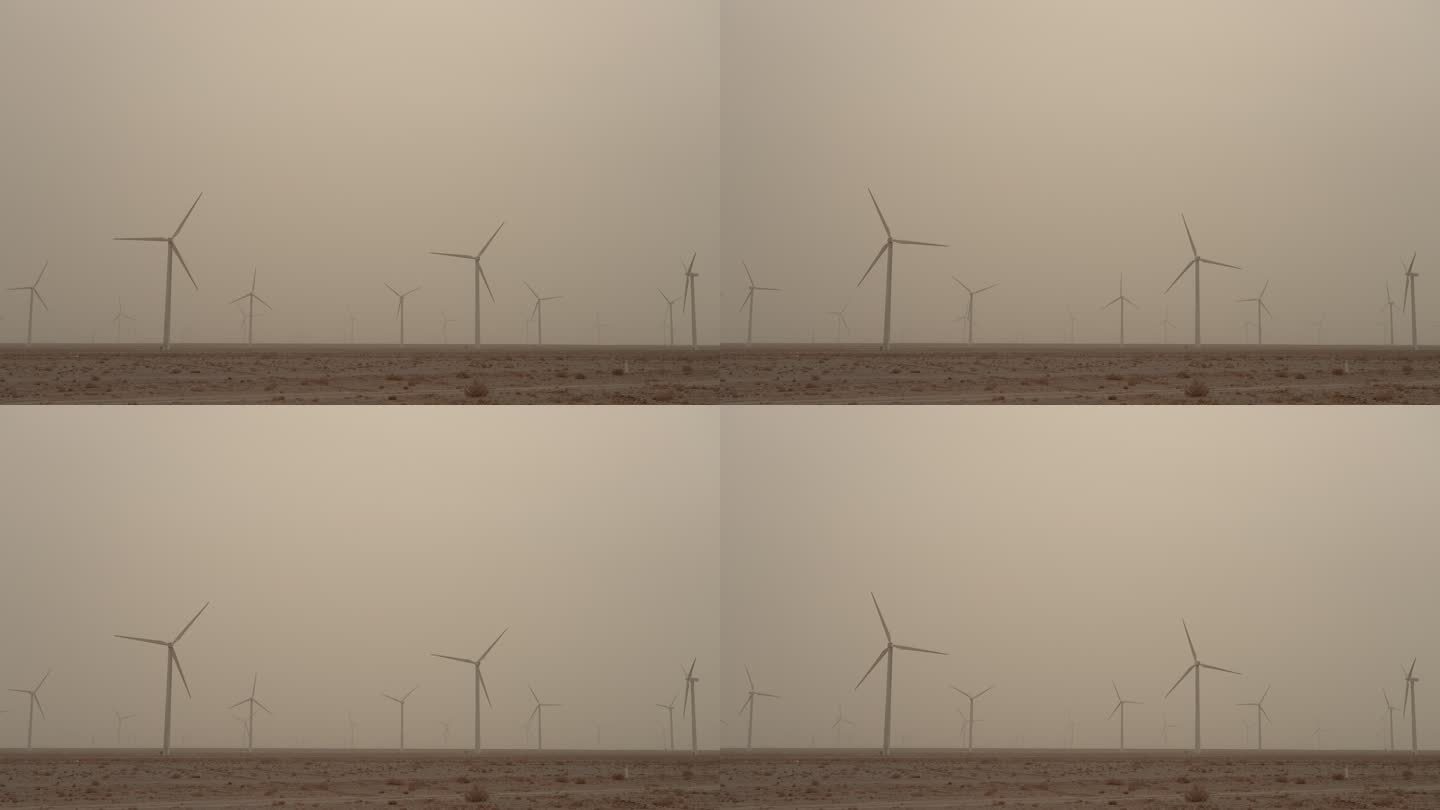 沙尘暴中的风力涡轮机