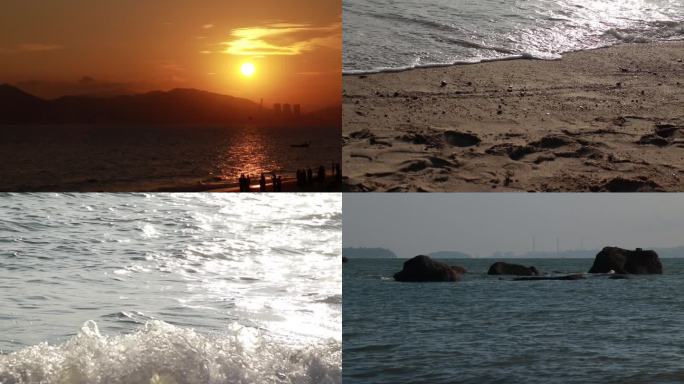 日落延时沙滩海浪