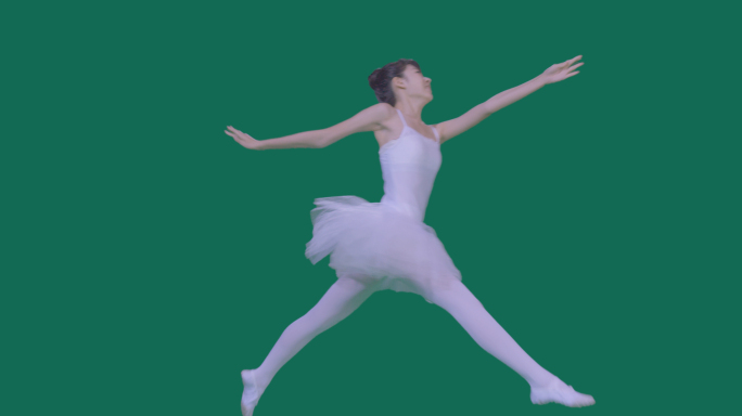 绿幕抠像合成女孩儿芭蕾舞蹈跳舞转身飞跃