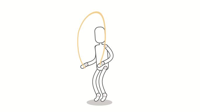 跳绳卡通人物，跳绳动画的素描人物运动，锻炼，健身或健身房的概念想法在孤立的白色背景，环
