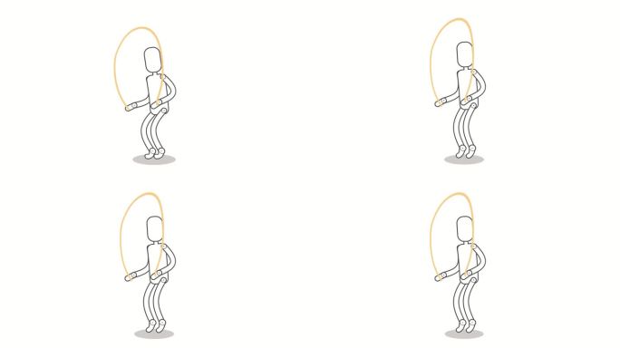 跳绳卡通人物，跳绳动画的素描人物运动，锻炼，健身或健身房的概念想法在孤立的白色背景，环