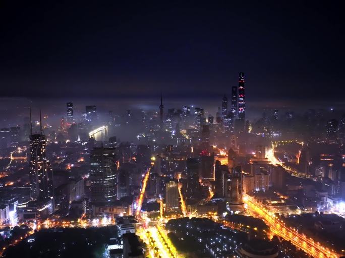 上海陆家嘴外滩地标宣传阴天平流夜景