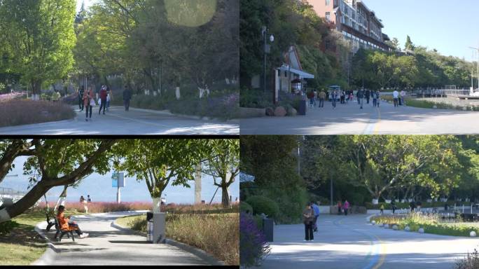 人民幸福生活公园游客市民散步