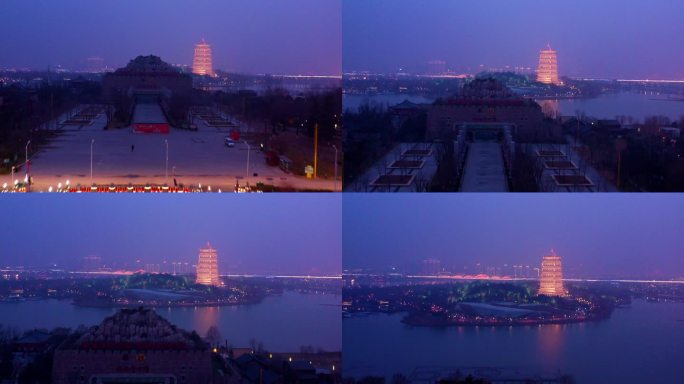 西安浐灞世博园夜景航拍