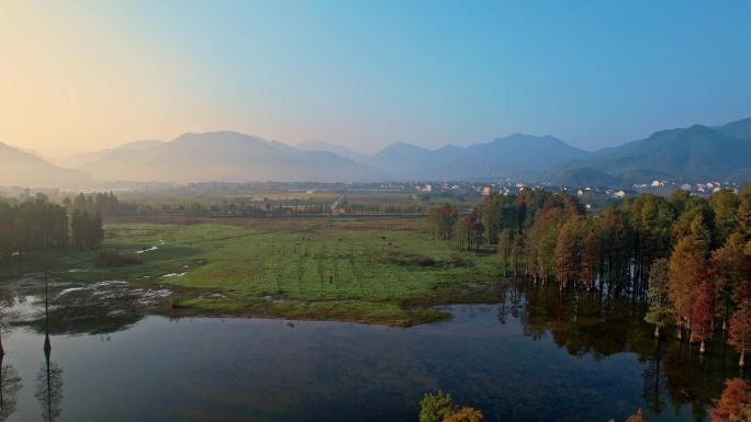 余姚四明湖日出美景