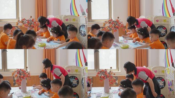 老师教孩子画画