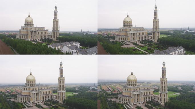 从无人机上看到波兰利钦圣母大教堂。夏季白天视图