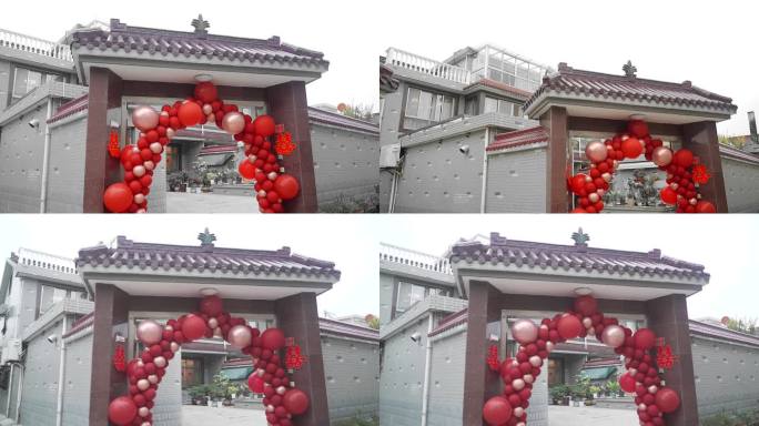 农村结婚气球拱门布置红色气球