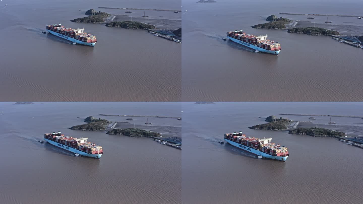 【4K】上海洋山深水港巨轮航拍