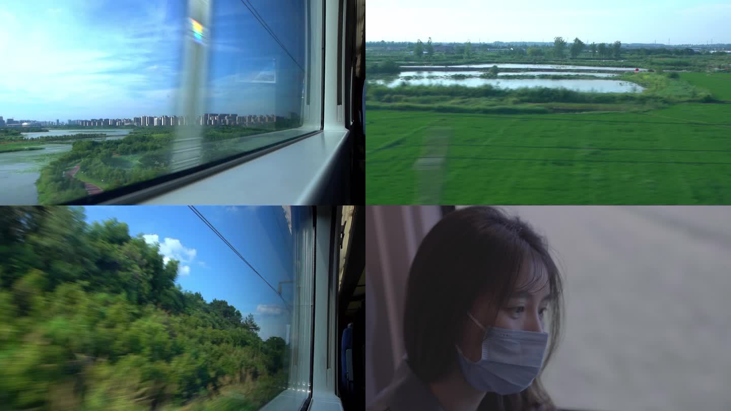火车高铁行驶 出差回家 窗外风景田野高楼