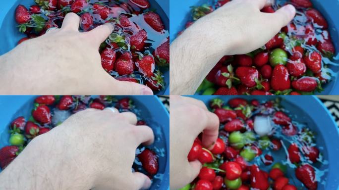 清洗夏季水果，草莓，樱桃，李子