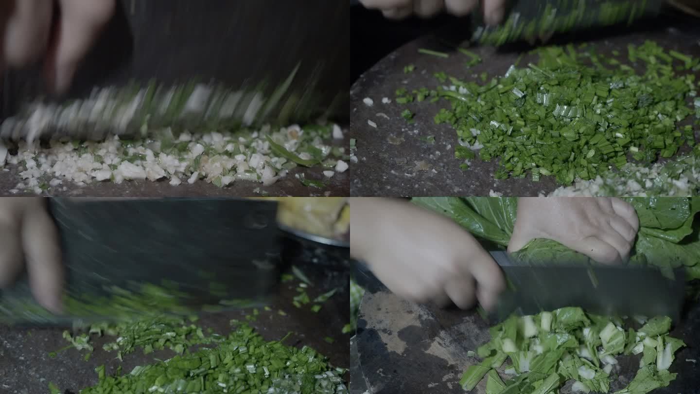 厨房切韭菜做菜