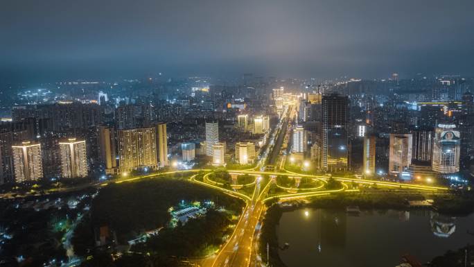 海南海口城市夜景航拍延时4K