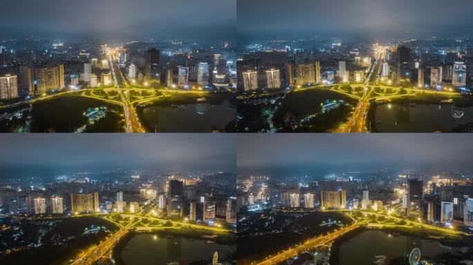 海南海口城市夜景航拍延时4K