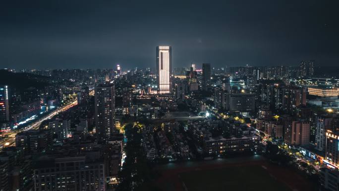 珠海香洲城市夜景航拍移动延时