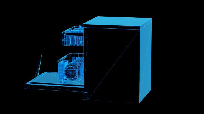 蓝色科技线条洗碗机透明通道素材