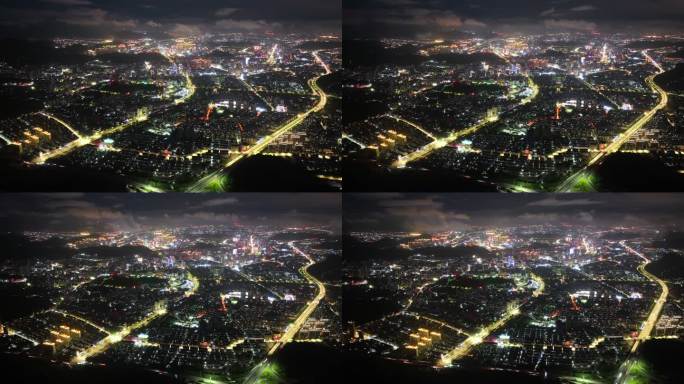 台州温岭市区日转夜景环绕大范围航拍延时