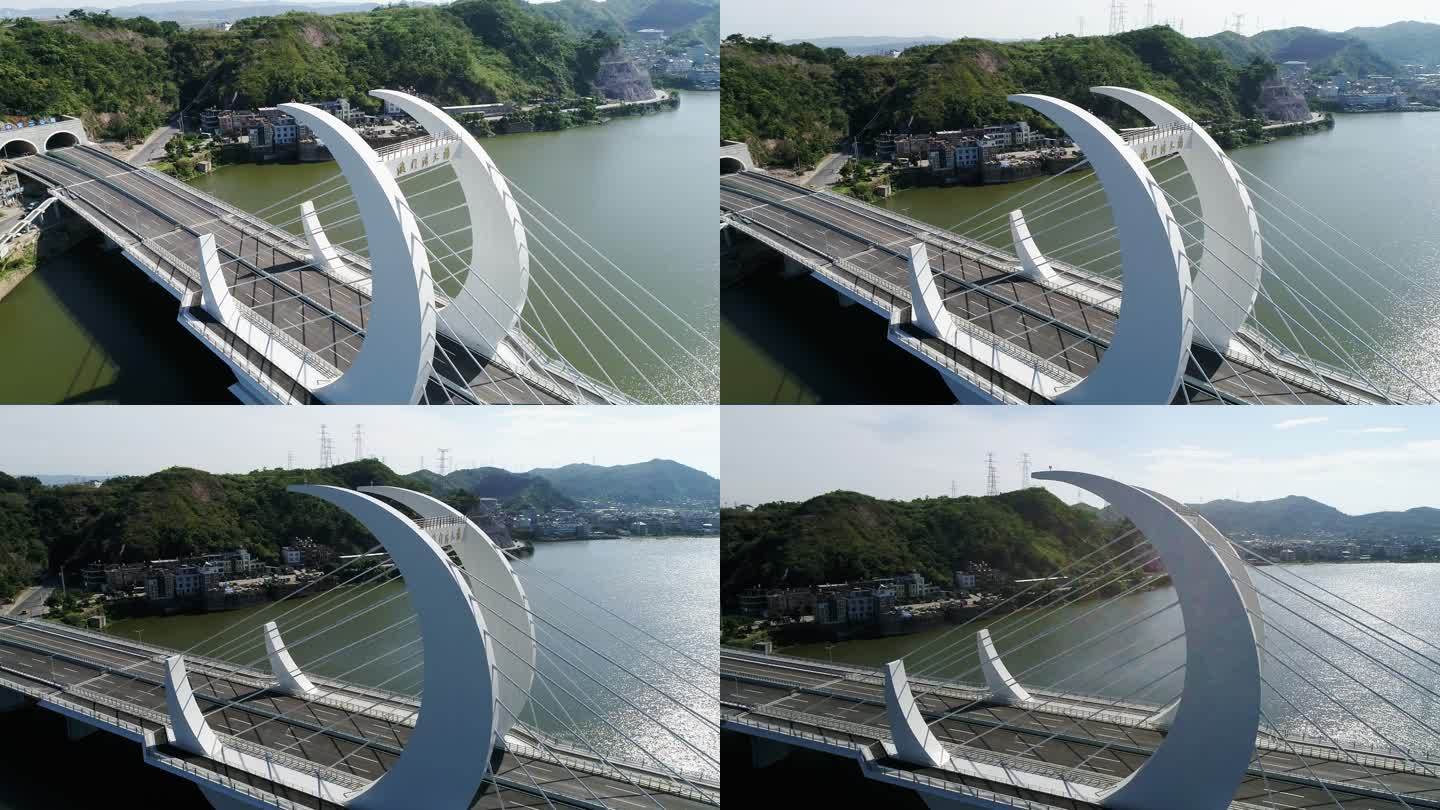 台州玉环市漩门湾大桥月亮桥大桥建筑航拍