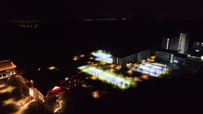 新校区中式建筑夜景灯光