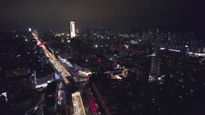 珠海城市夜景航拍 香洲区 高楼 车轨