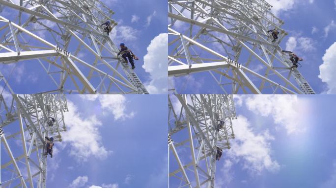 电网工人爬铁塔