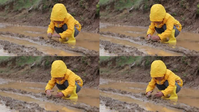 孩子们在泥水中玩泥巴