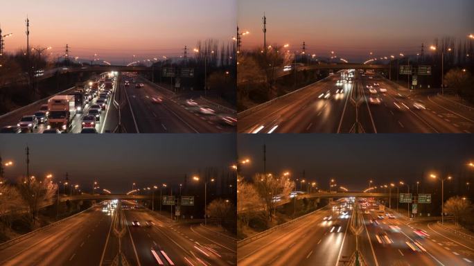 北京北五环车流日转夜延时摄影