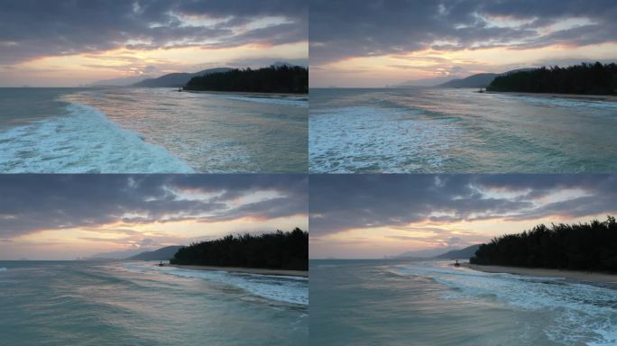 海南三亚大海海浪低角度特写日出日落航拍