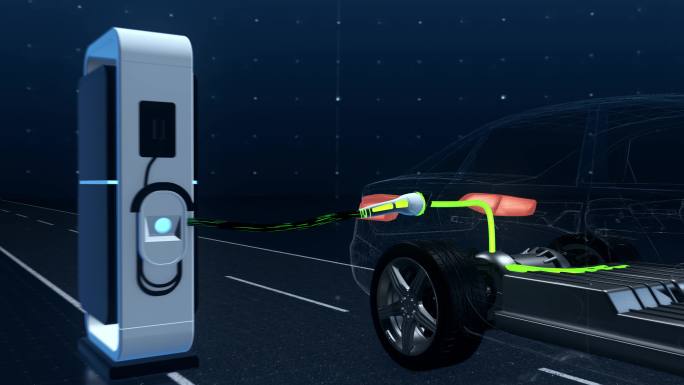 电动汽车模型充电三维动画视频展示素材