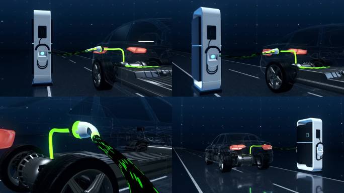 电动汽车模型充电三维动画视频展示素材
