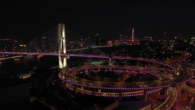 上海南浦大桥夜景航拍车流原创4K