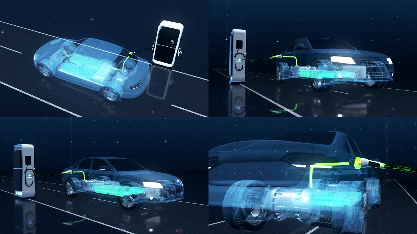 全息汽车模型充电桩三维动画展示视频素材