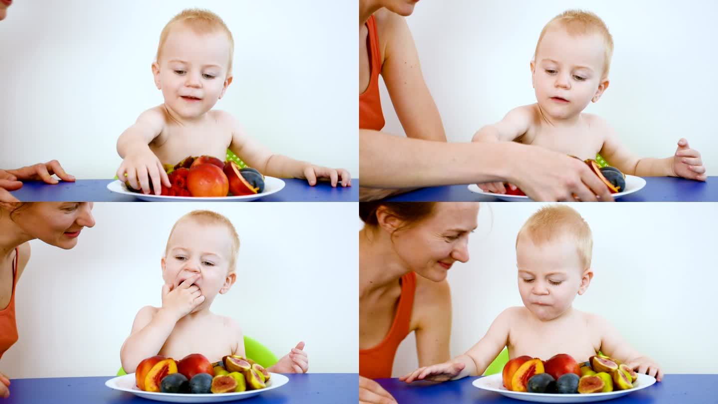 吃树莓的小男孩盘子