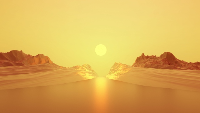 【4K时尚背景】日落夕阳山体虚拟橙色世界