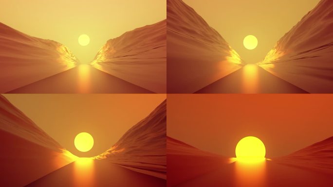 【4K时尚背景】日落夕阳山体虚拟橙色世界