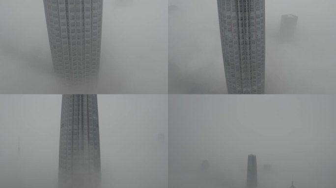 雾霾云雾天空城市高楼天际线水泥森林4K