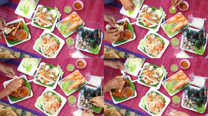 木瓜沙拉或Somtam和海鲜，泰国食品