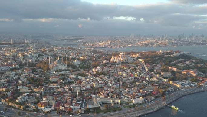 4k航拍土耳其大清真寺旅游建筑风光