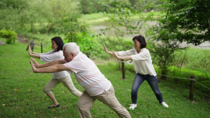 一群老年人在公园里锻炼