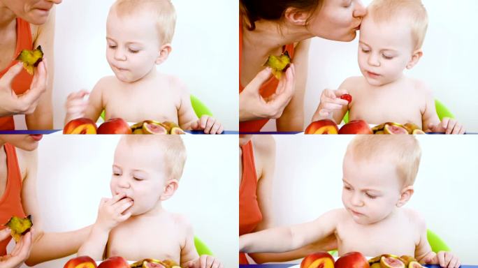 吃树莓的小男孩盘子