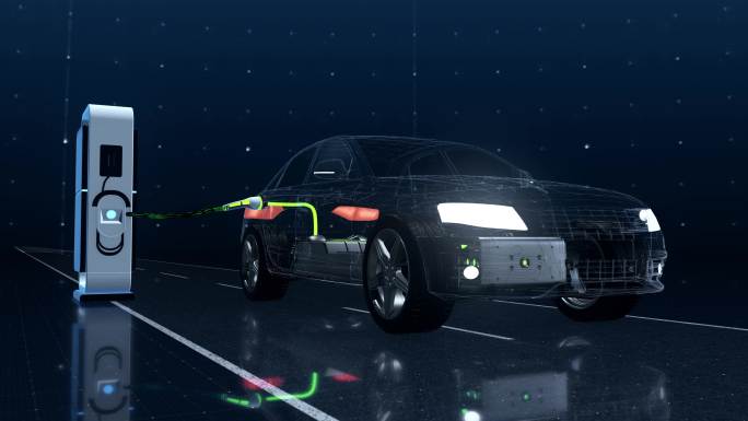 电动汽车模型充电桩三维动画展示视频素材