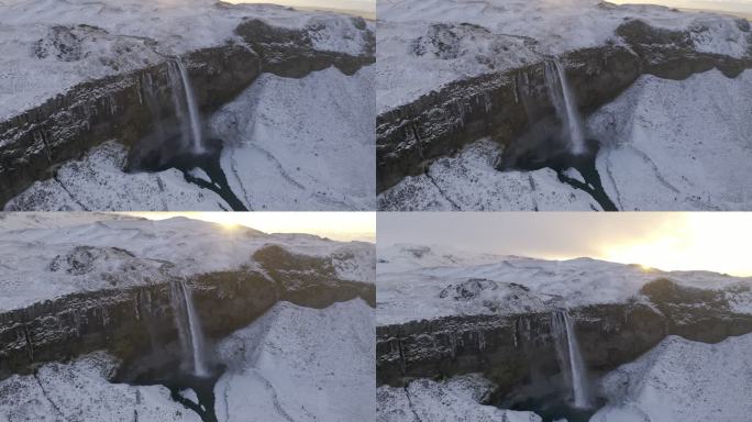 4k航拍瀑布峡谷日出水流山洞风光