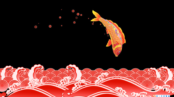 红色吉祥花纹锦鲤鱼跳跃浪花