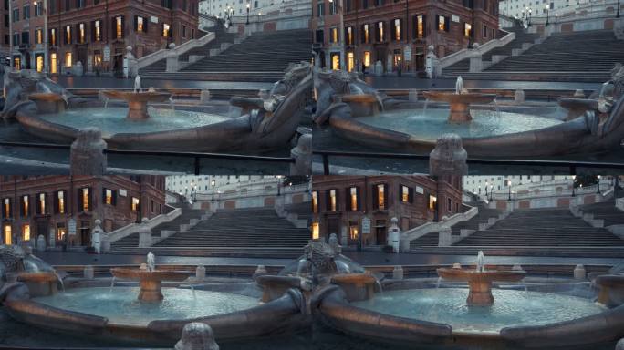 西班牙广场的Baraccia喷泉和西班牙台阶，罗马，意大利