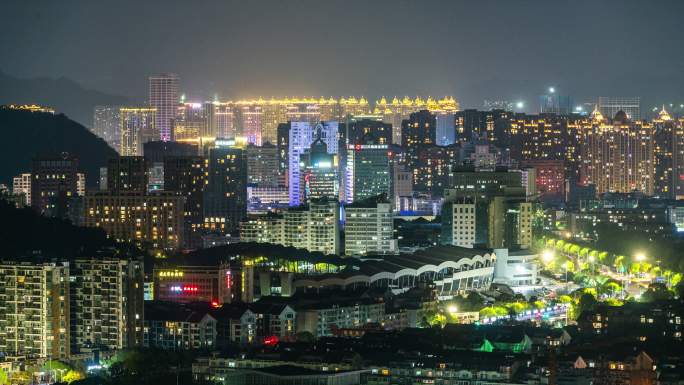 台州温岭市区太平街道高楼写字楼夜景延时