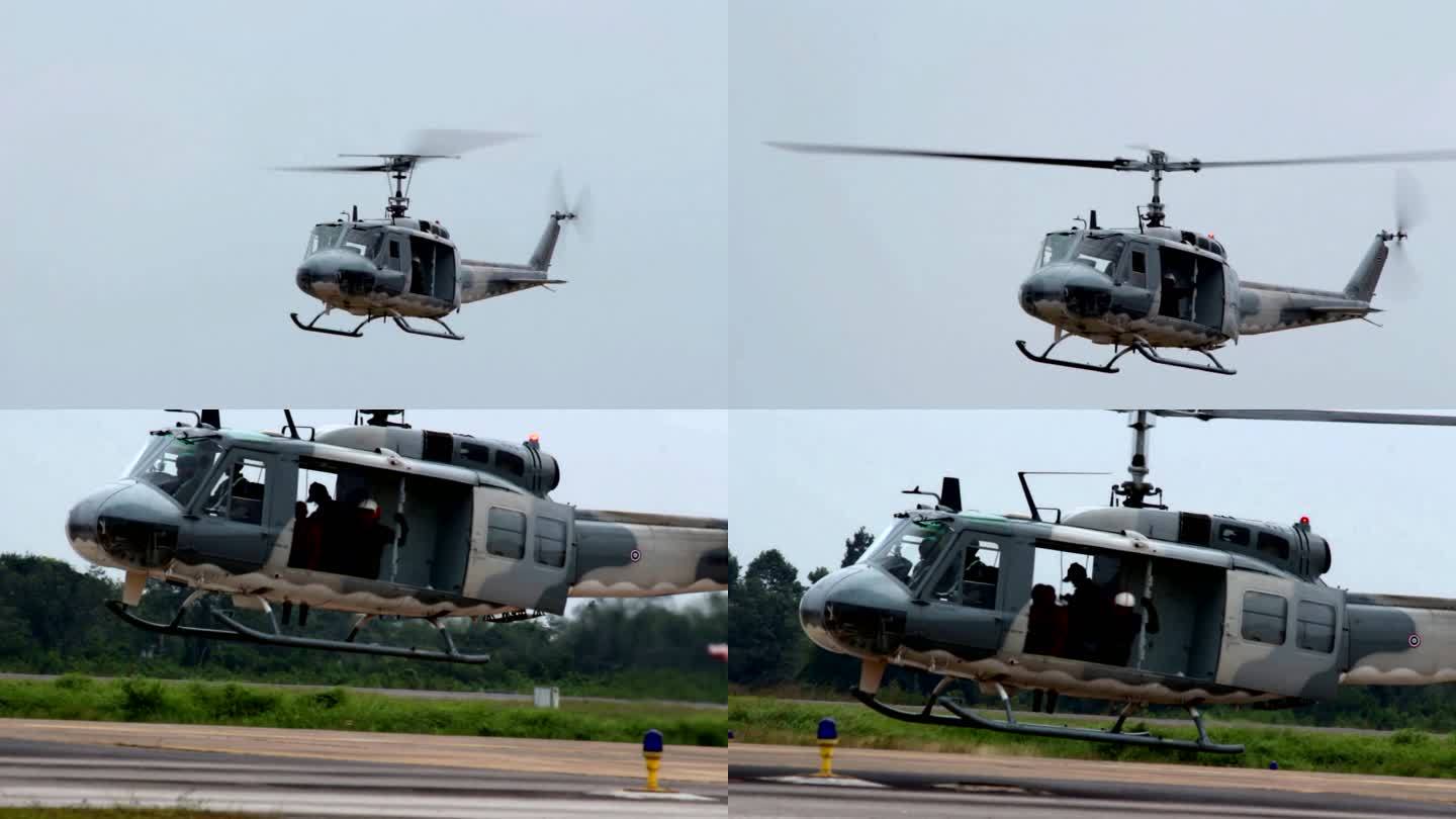 军用直升机着陆。大国武器直升机战斗机空袭