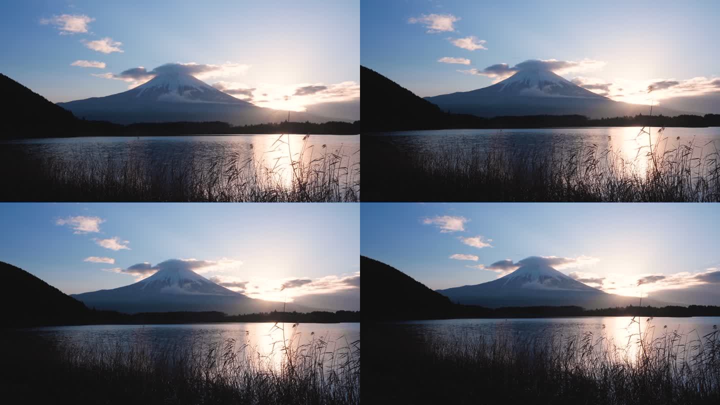 日本静冈县谷之湖富士山景色