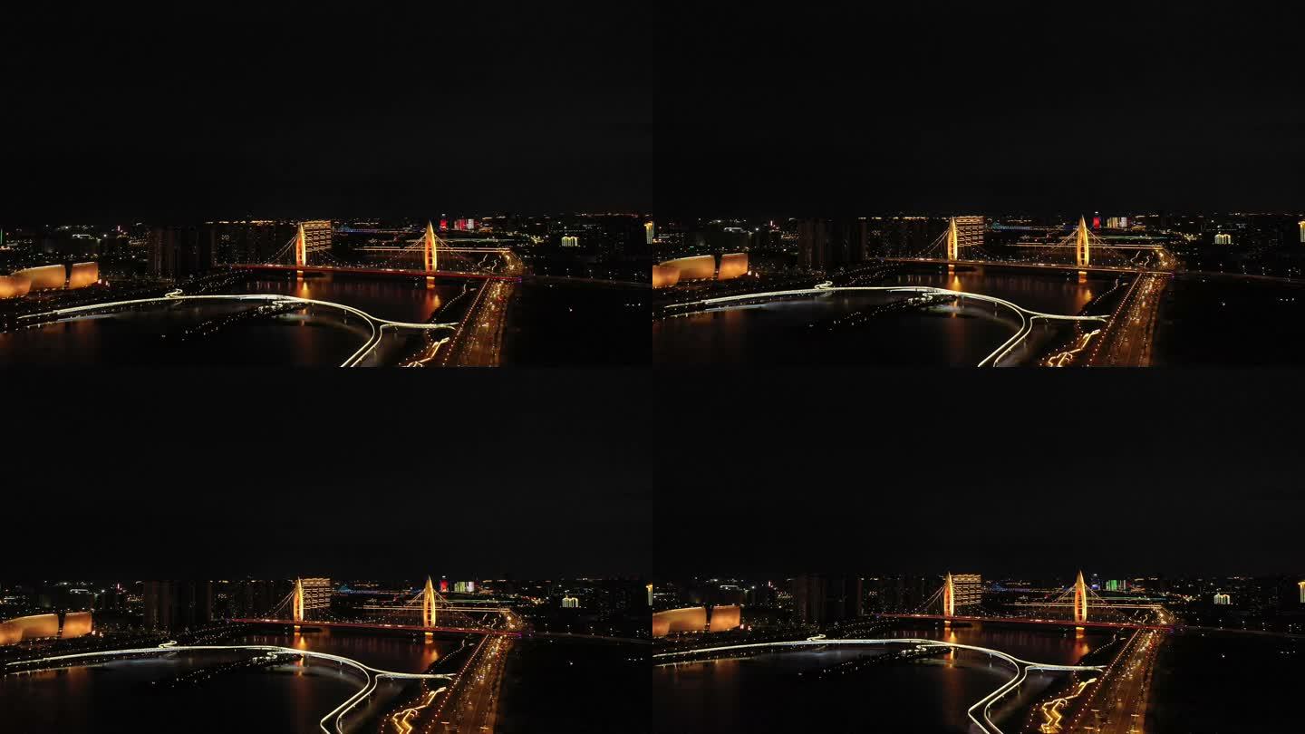 西安灞河元朔大桥夜景航拍